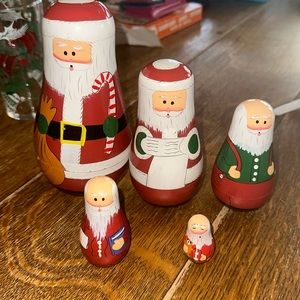 Wooden Nested Santa Set Of 5 Nesting Dolls Candy Cane Christmas Decor Matryoshka